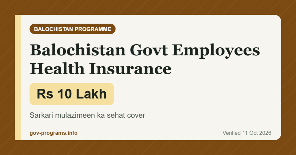 Balochistan Govt Employees Health Insurance - key benefit: Rs 10 Lakh (Balochistan)