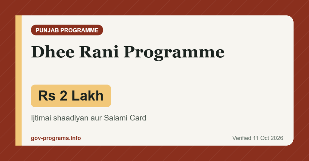 Dhee Rani Programme - key benefit: Rs 2 Lakh (Punjab)