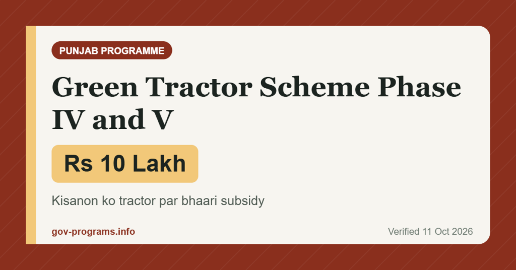 Green Tractor Scheme Phase IV and V - key benefit: Rs 10 Lakh (Punjab)